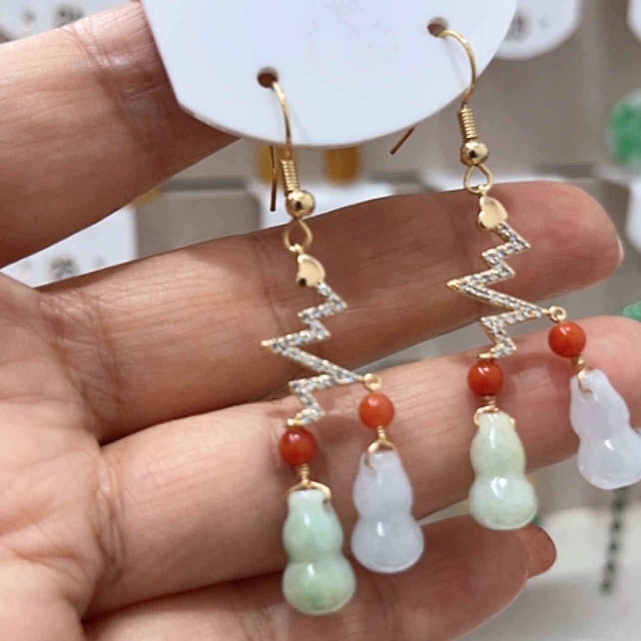 【闪购商品】翡翠耳饰银S925镀金镶嵌翡翠耳坠