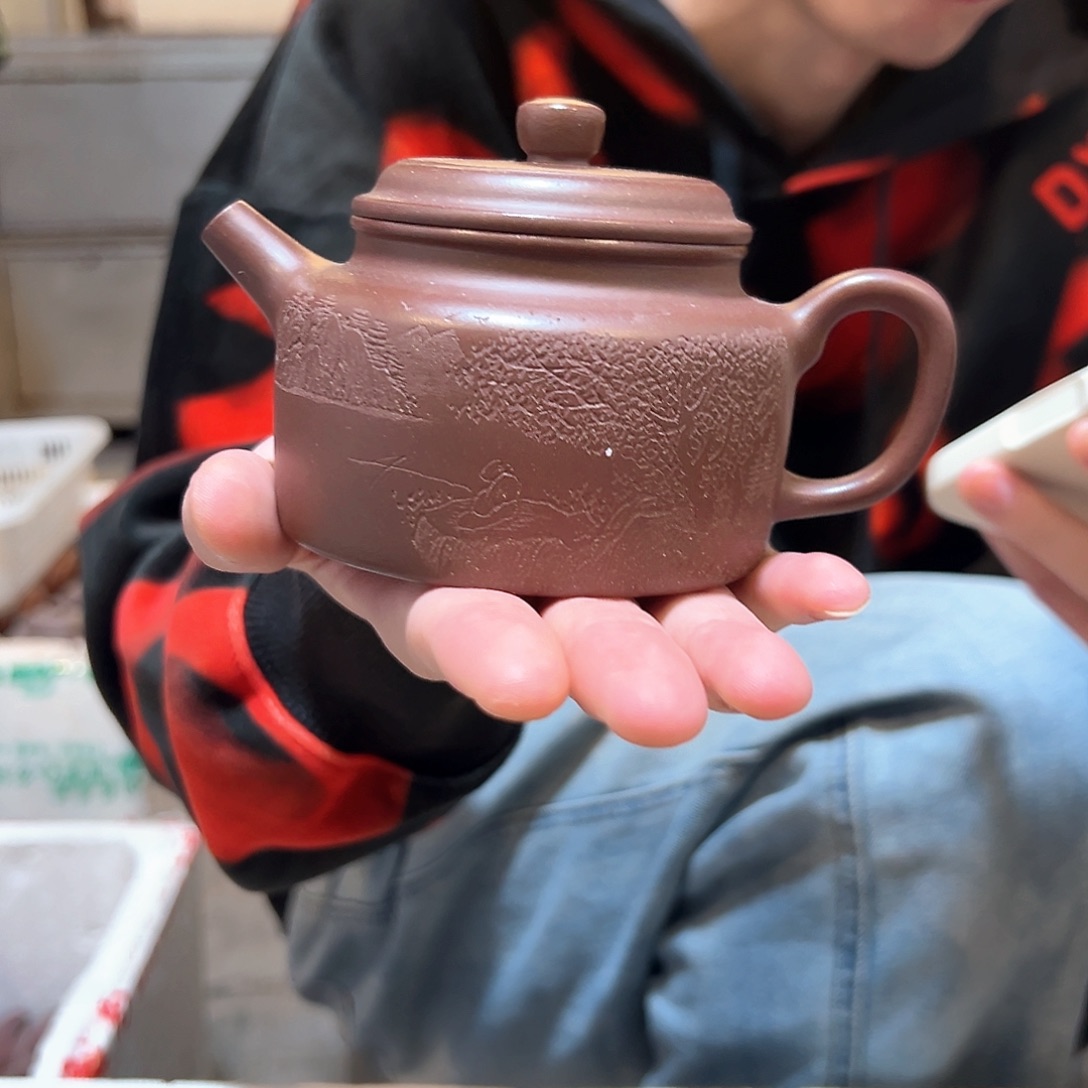 茶壶紫砂紫泥刻绘德钟瑕