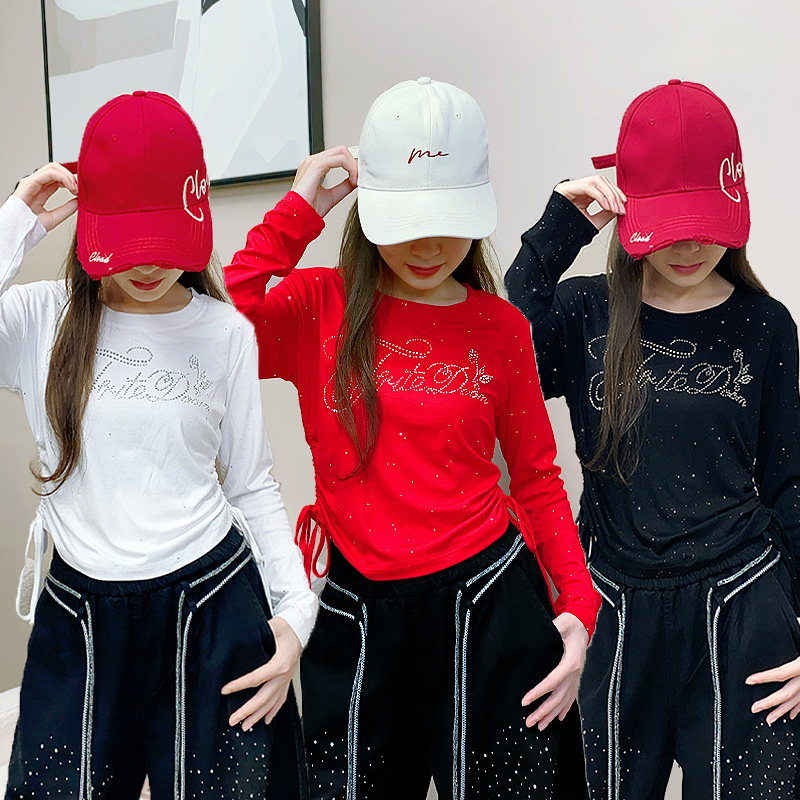 纤伽【闪钻洒银】秋季新款舞蹈上衣时尚抽绳广场舞曳步舞跳舞衣服女