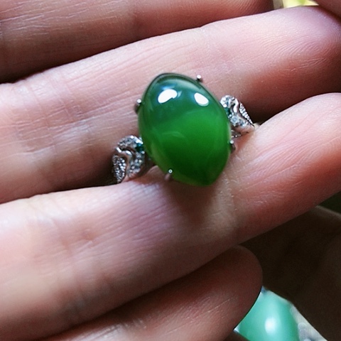 和田玉戒指银S925镶嵌