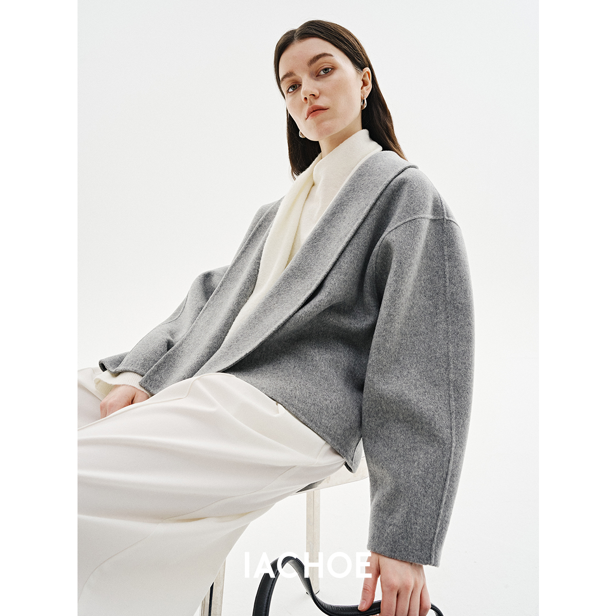 IACHOE设计师款羊毛羊绒双面毛呢外套3571566004