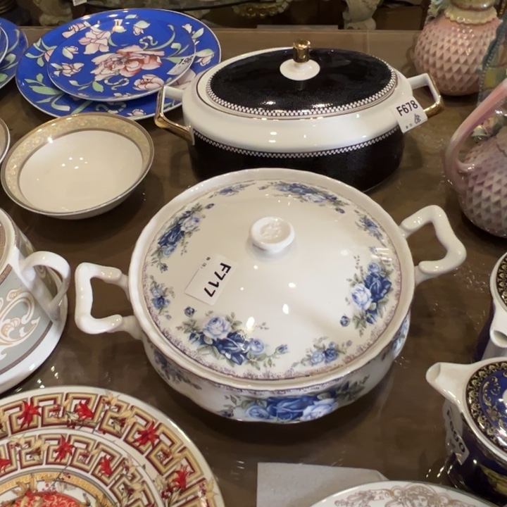 陶瓷蓝色月光玫瑰骨质瓷汤锅特价包邮不退换默认微瑕无磕碰