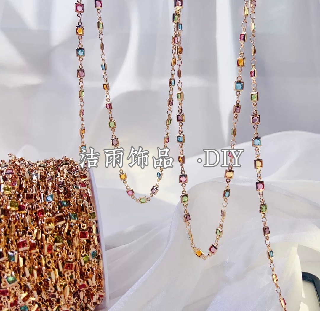  (洁雨饰品· DIY)  L00477 彩色4mm方钻高级链条diy