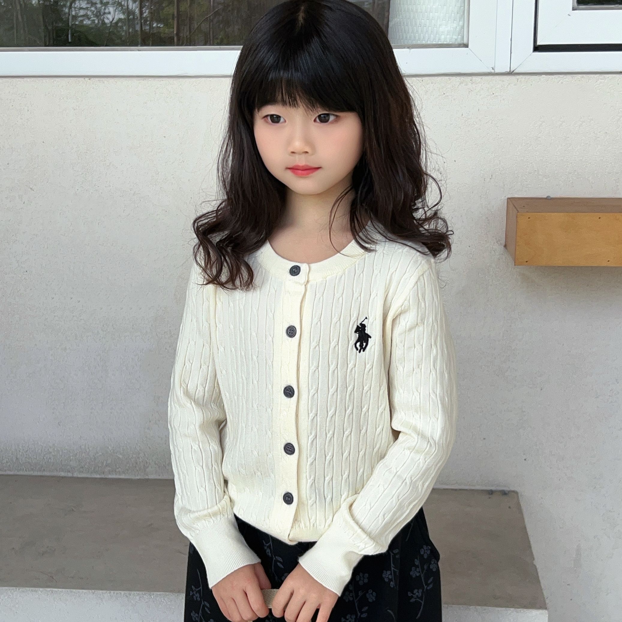 针织开衫儿童男女童上衣春秋外套亲子装刺绣针织麻花女宝宝百搭