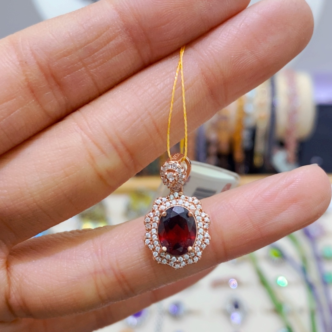 石榴石吊坠(不含链)银S925镶嵌