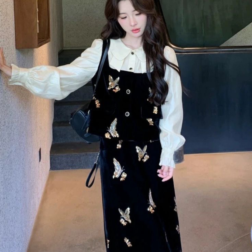 大码女装两件套半裙秋季新款财阀千金小众老钱洋气显瘦气质长袖