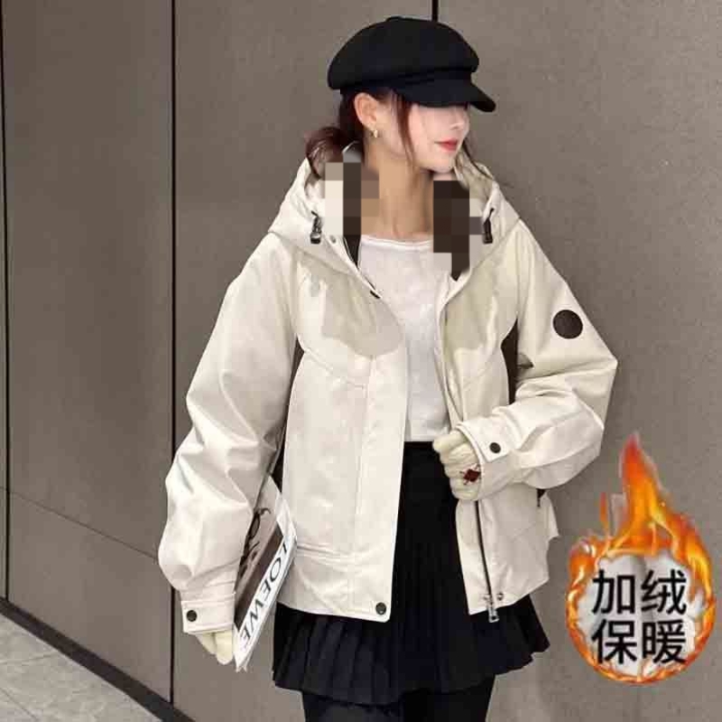 连帽短款工装加绒外套冬季新款小个子休闲时尚洋气夹克加棉上衣女