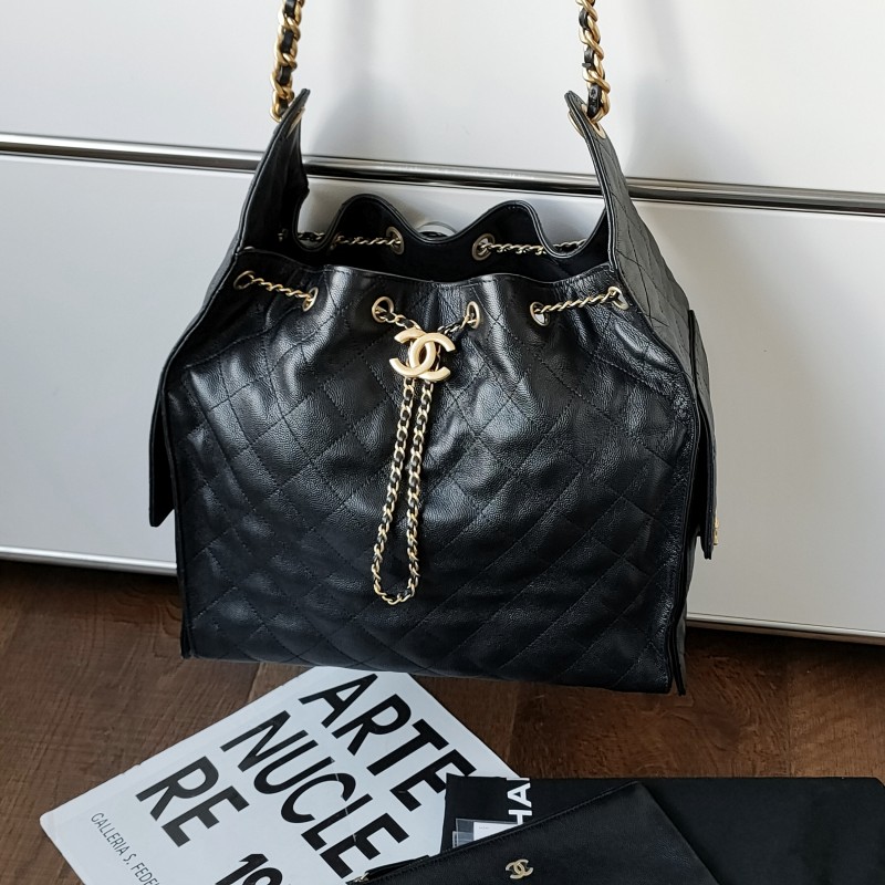 95新 Chanel/香奈儿 25S黑金荔枝皮25Bag中号单肩包 53049