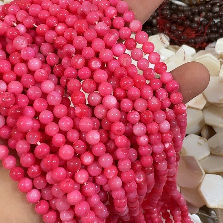 玛瑙/玉髓合金珠宝半成品5条4mm粉色圆珠