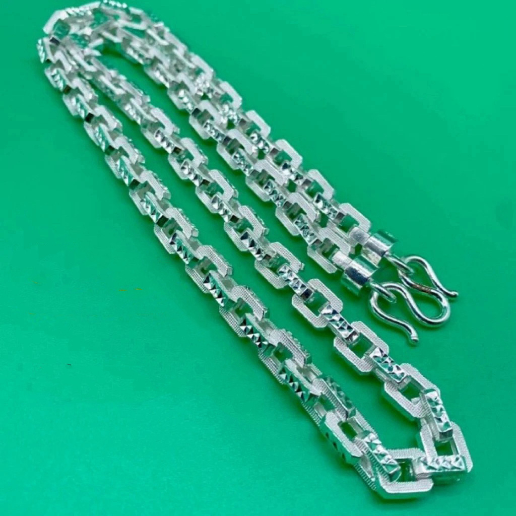 链子足银 足银999手工车花密卡链骑士链轻奢方扣足银七夕送男友