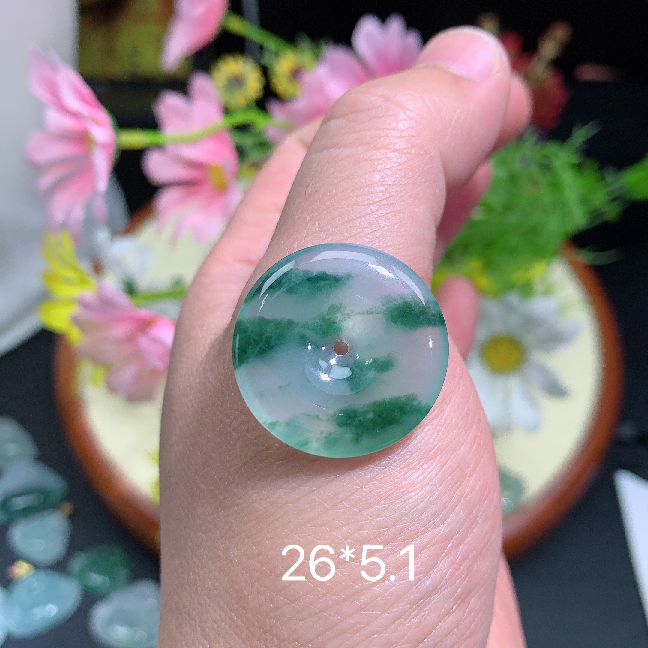 缅甸翡翠A货冰种飘花平安扣鲁挂件水润百搭精冰气质质珠宝玉石