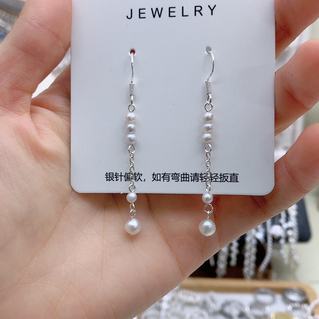 银S925镶嵌耳饰淡水珍珠