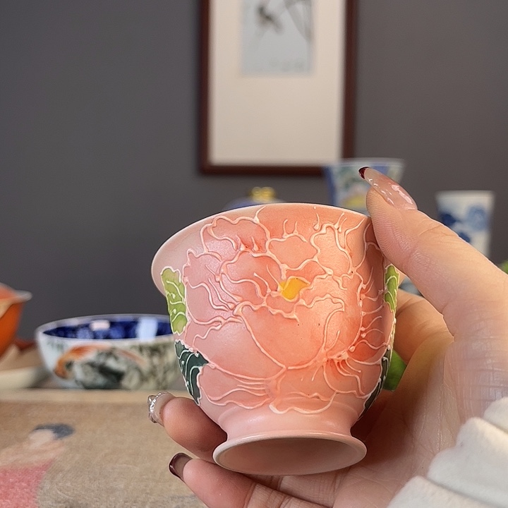 摆件景德柴烧茶杯多人