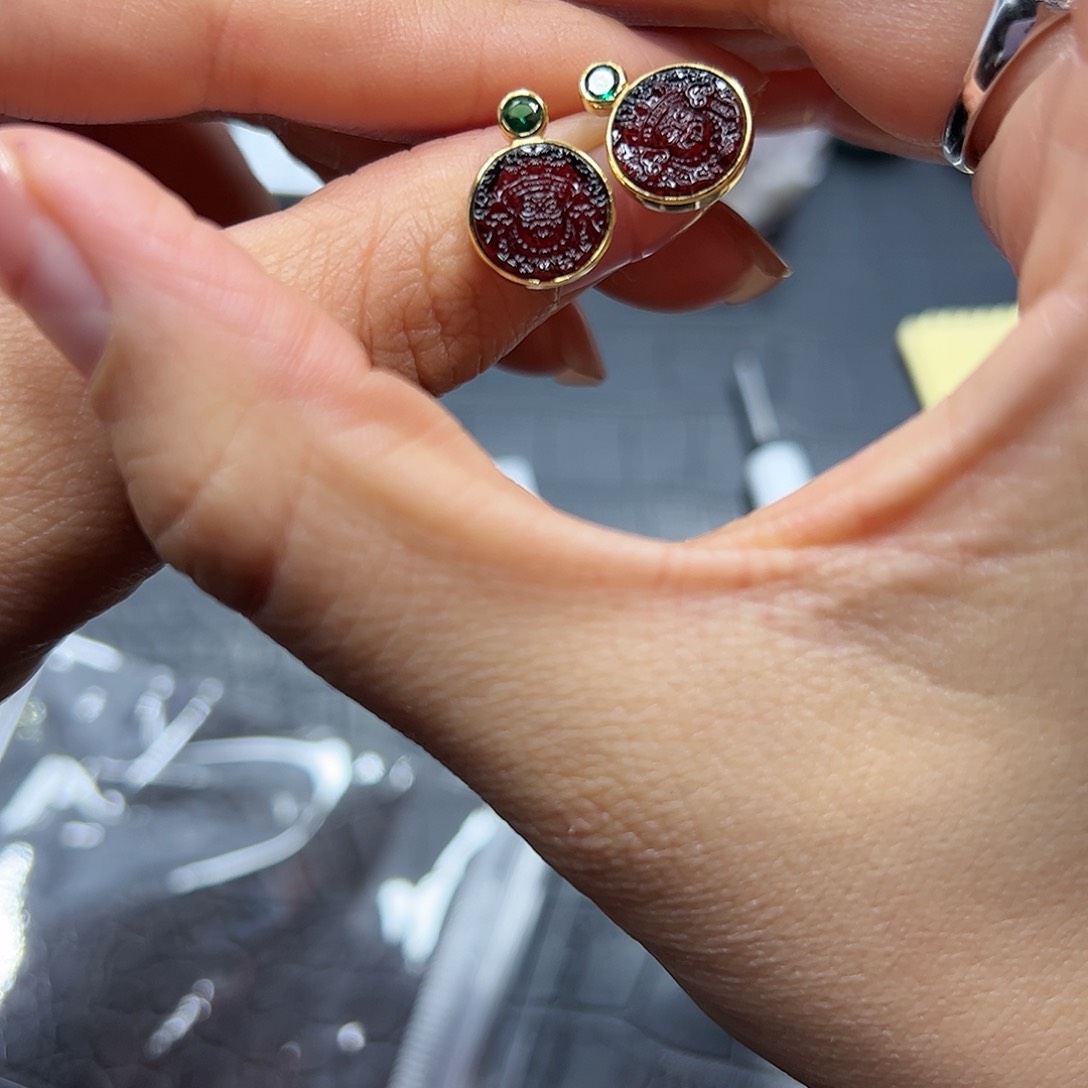 银S925镶嵌手链烟晶血珀耳钉