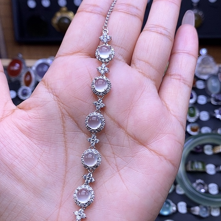 琦***子银S925镶嵌岫玉手链