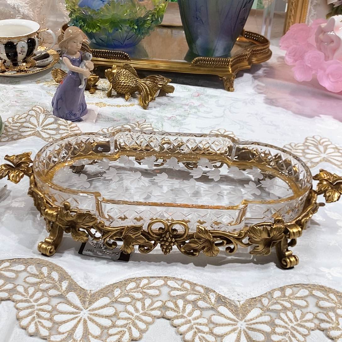 摆件F3222铜配波兰白水晶收纳盘果盘