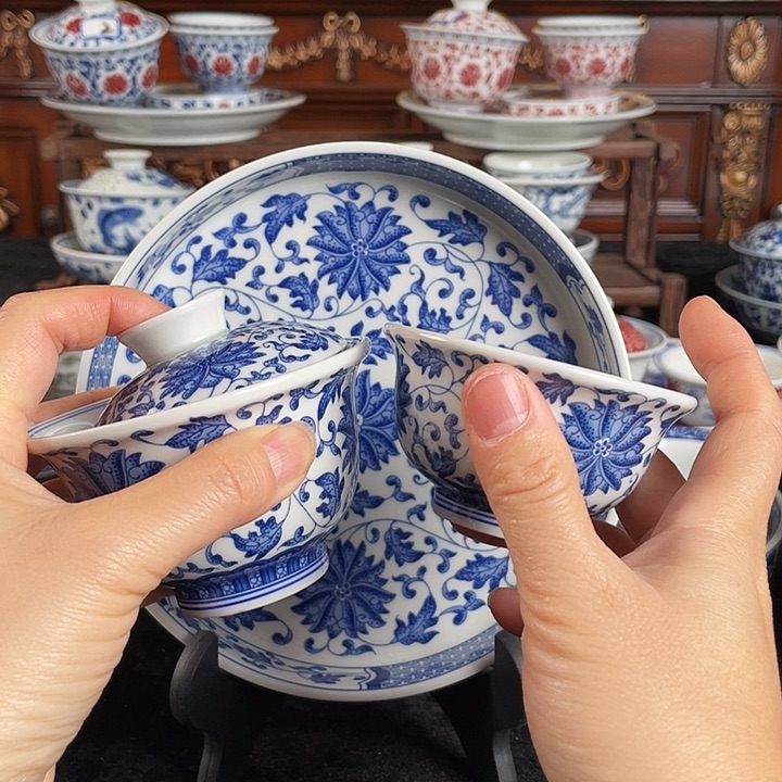 缠枝莲三件套茶具