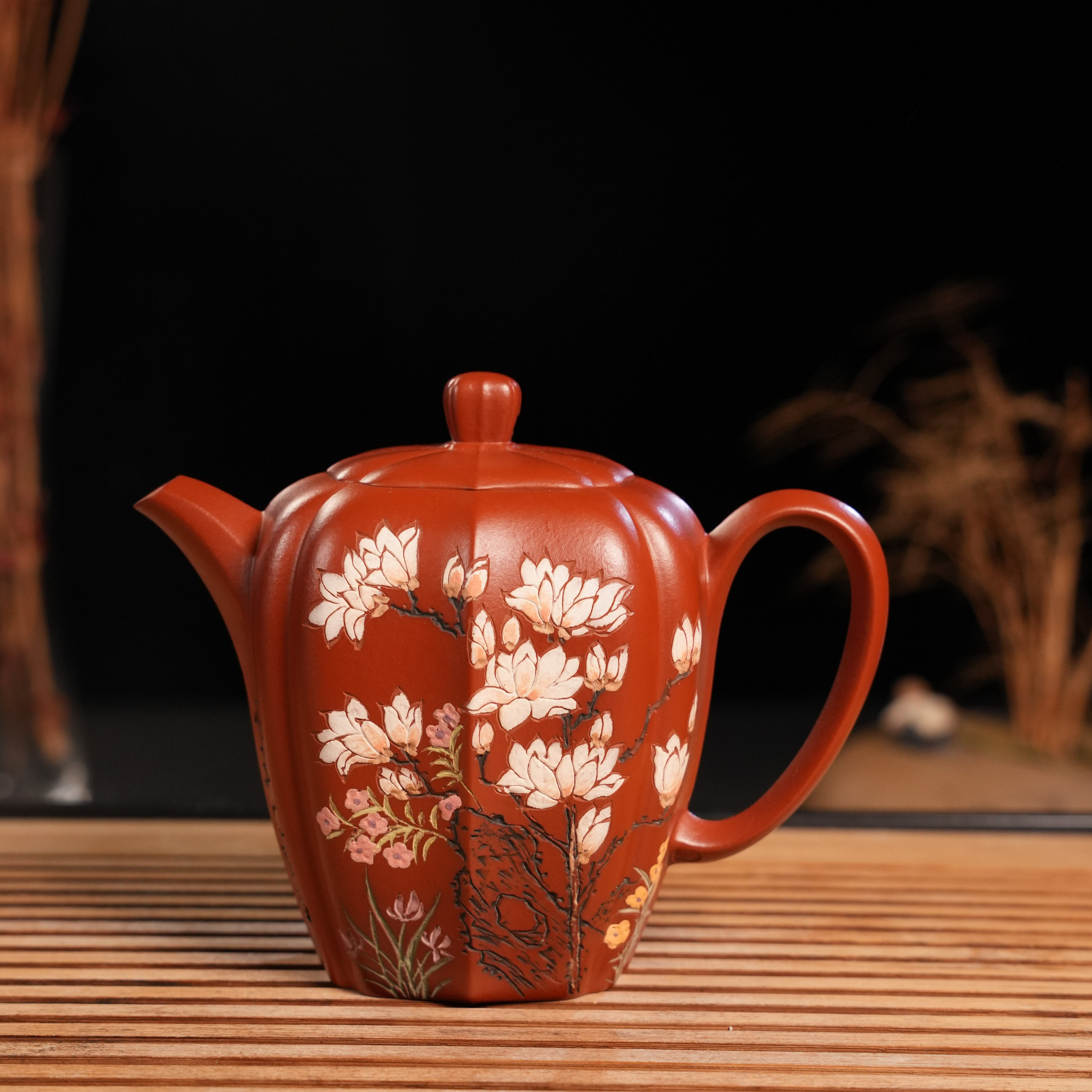 WSH-028   吴顺华  宜兴手工紫砂  瓜棱壶