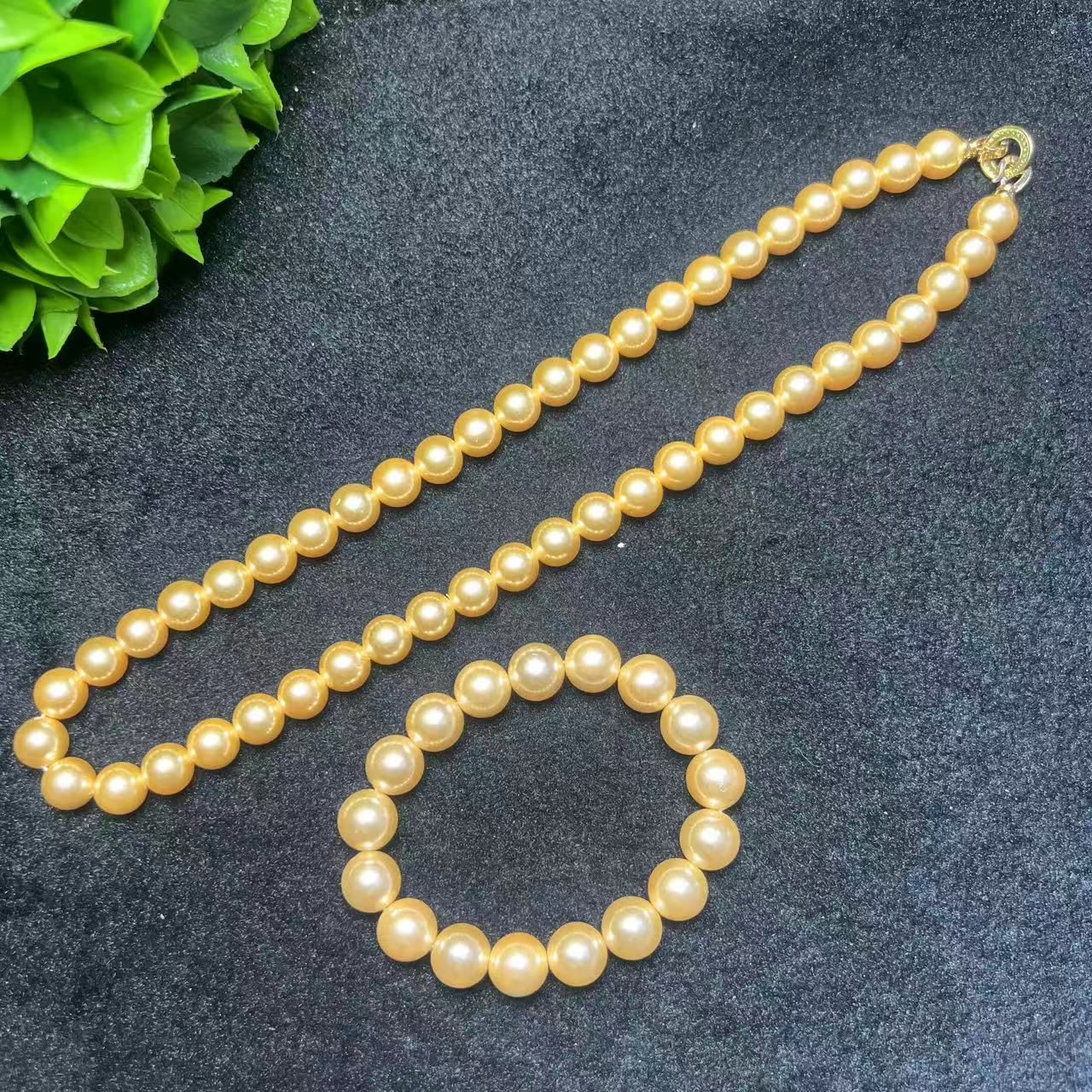 C10068+C10080 【任会长珠宝】南洋皇金珠天贝珠项链+手串一套