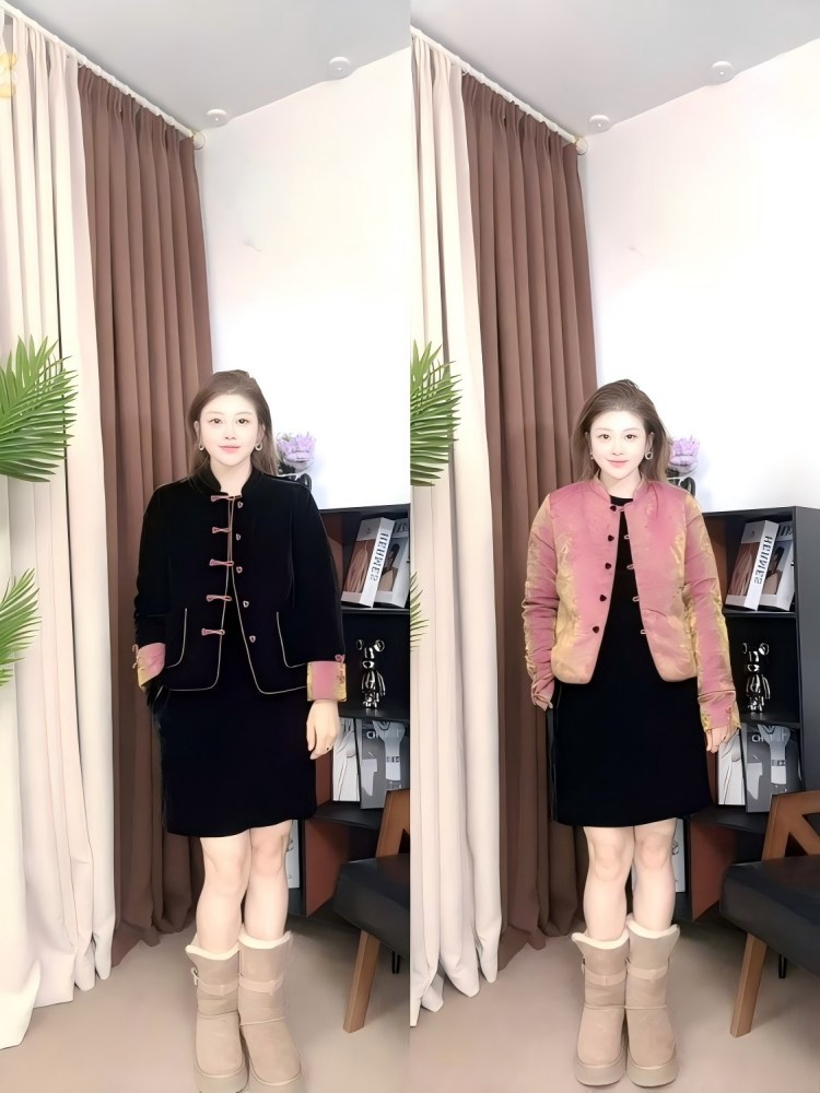 玖+252冬季新款时尚盘扣立领加棉洋气女新中式外套