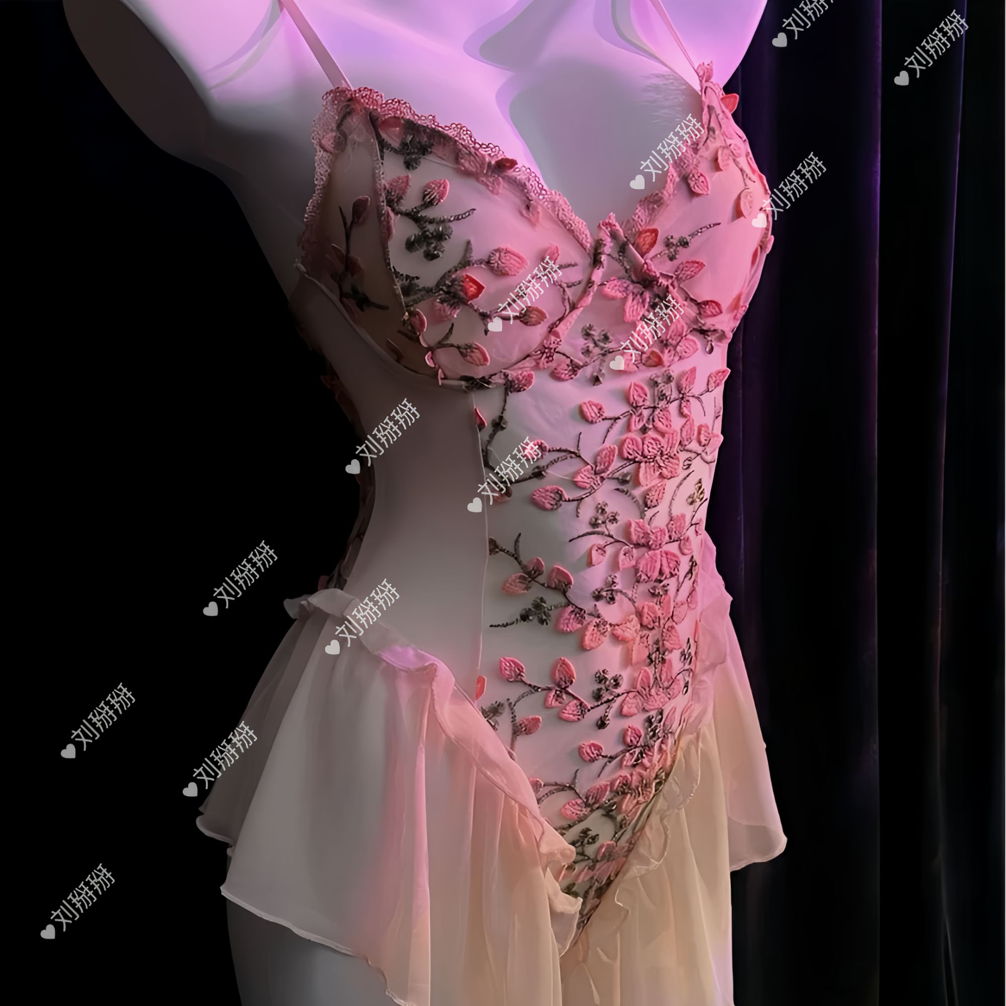 枕小眠【花舞】纯欲性感吊带连体衣束腰蕾丝镂空聚拢粉色显瘦美背