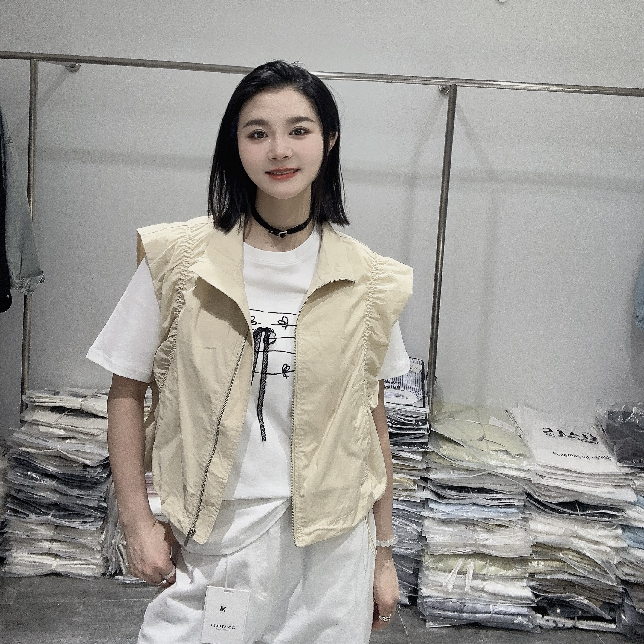 LMM 9333 韩系chic飞飞袖拉链女春短款小个子无袖坎肩马甲
