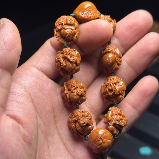 神仙会，龙纹桃核文玩手串，尺寸：18