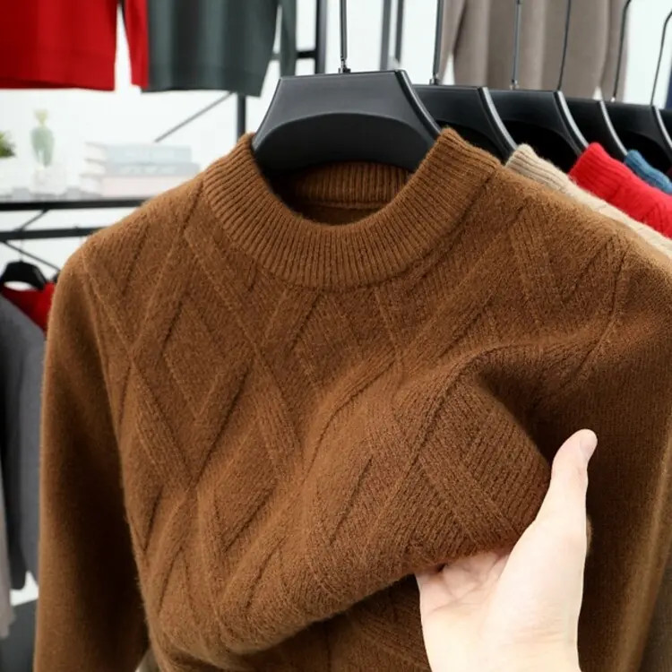 【精选100%山羊绒专柜品质】男士超厚半高领提花休闲保暖高档毛衣潮