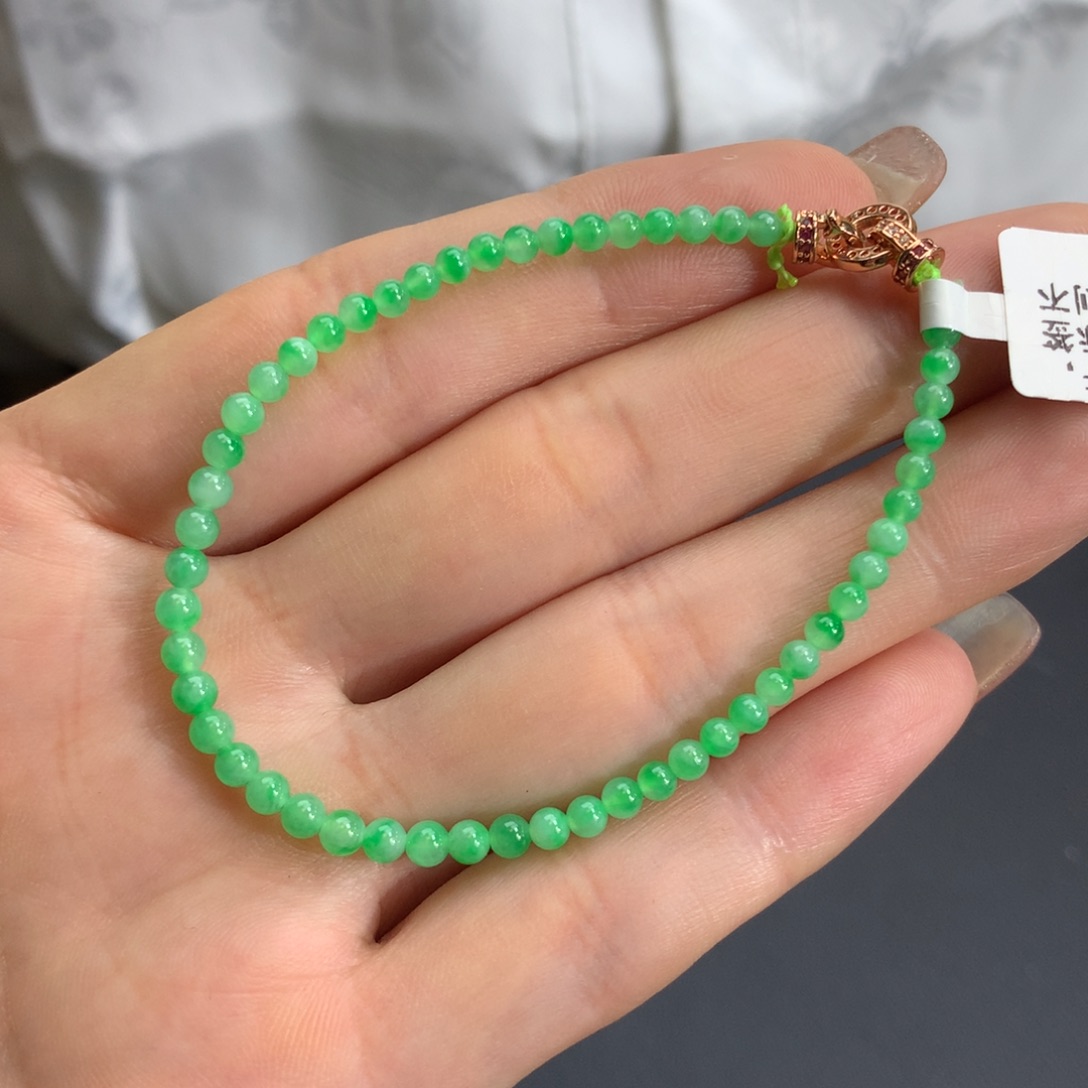 翡翠手链未镶嵌@***云冰胶果阳飘花手链卡3-3.4m m