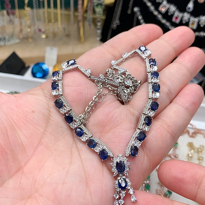 蓝宝石项链银S925镶嵌