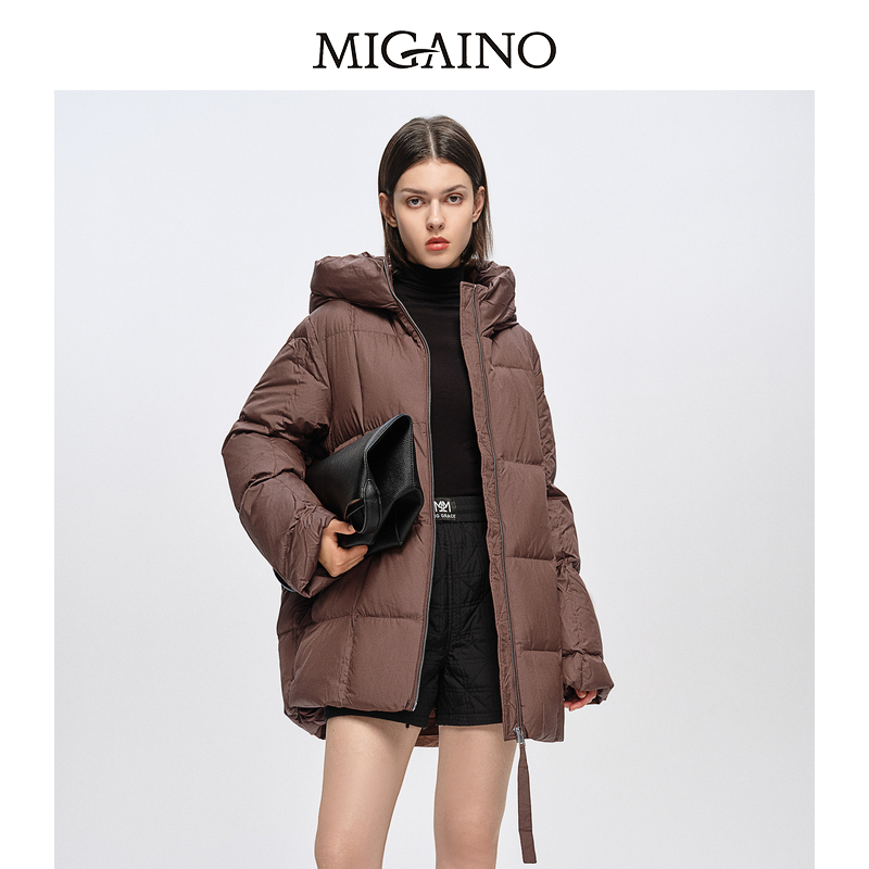 Migaino/曼娅奴冬季新款简约百搭连帽时尚保暖羽绒外套