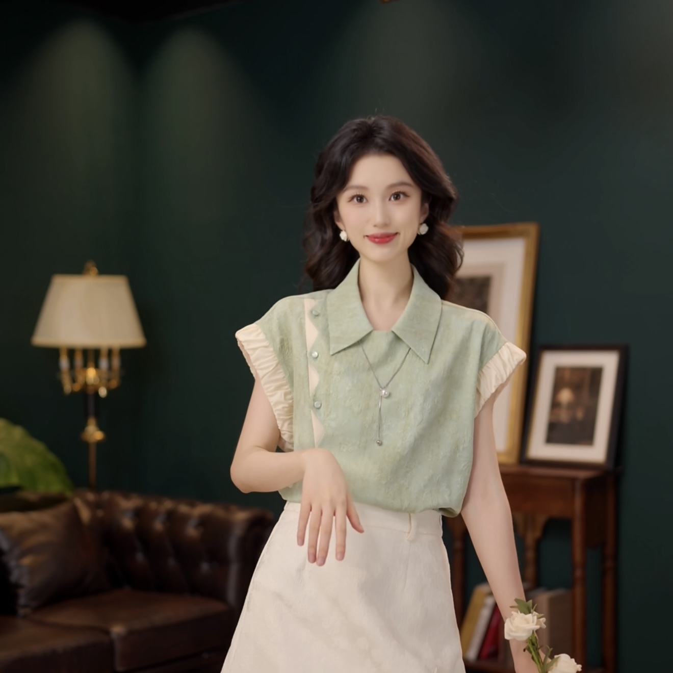 琦琦【小雨滴】复古小衫休闲百搭短袖女夏季上衣YE0706482