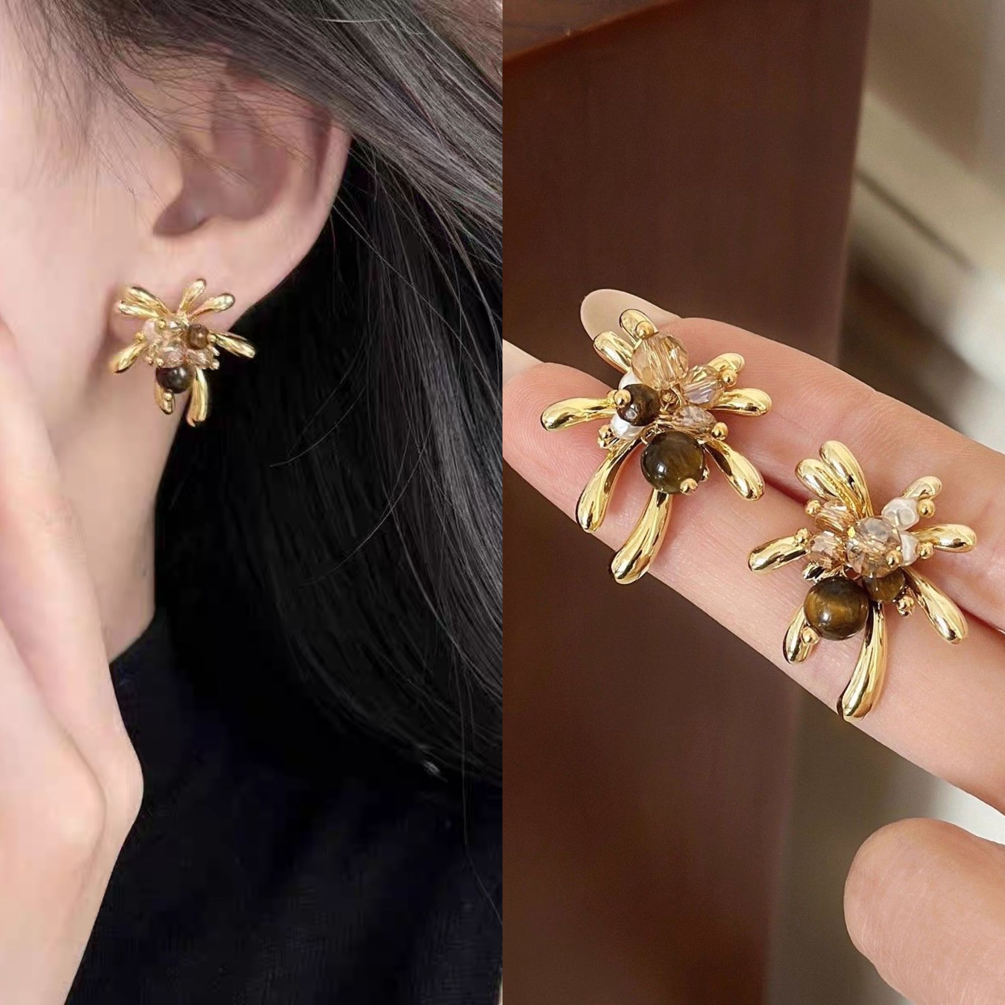 铜合金耳饰 轻奢美拉德烟花串珠高级时尚百搭气质耳饰N3913