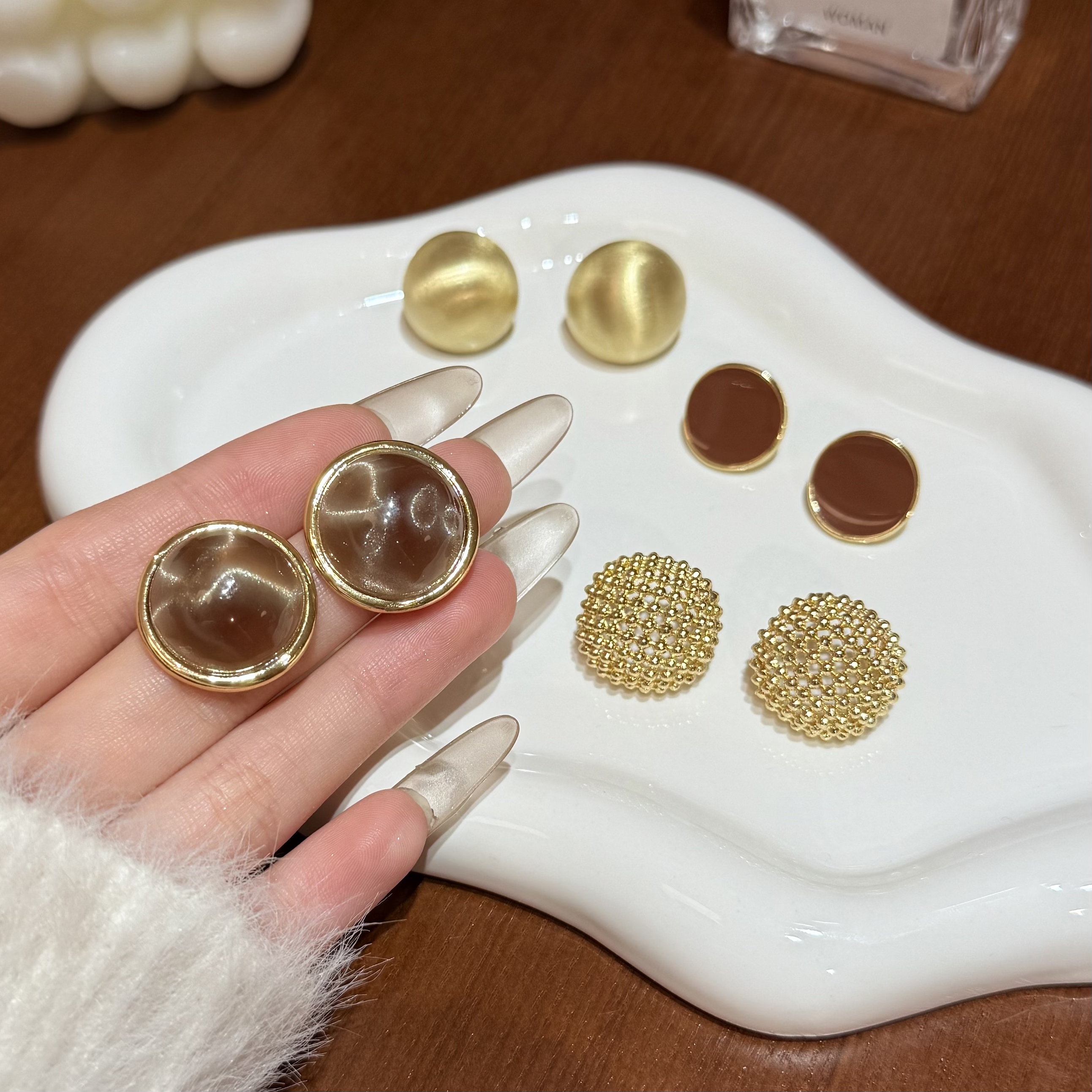 铜合金珐琅耳饰 美拉德色系复古耳环高级感百搭耳饰