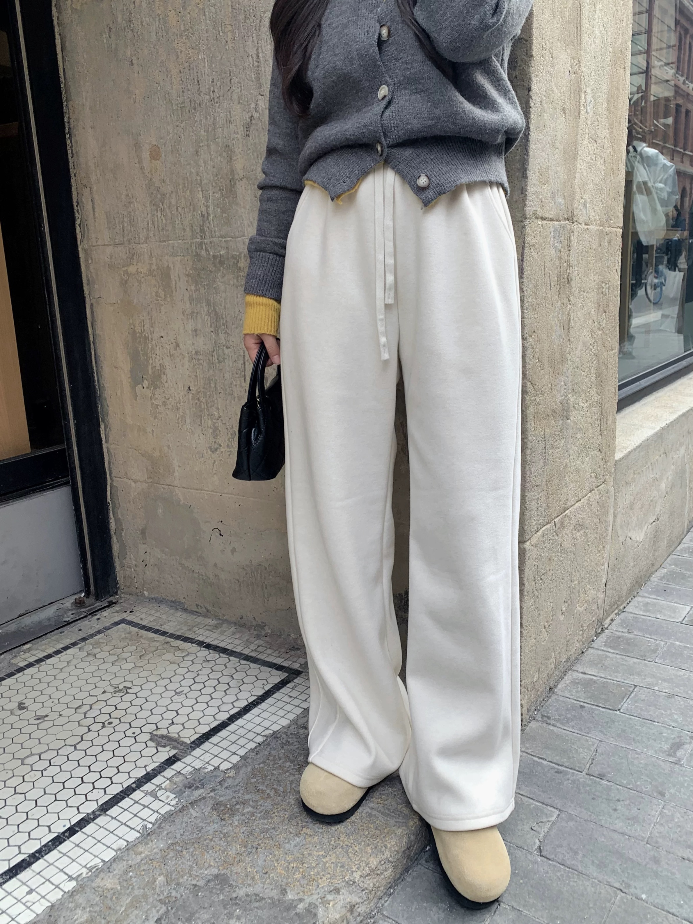 大眼LARGE EYE 软糯芋泥 小个子加绒直筒羊毛长裤显高秋冬氛围感