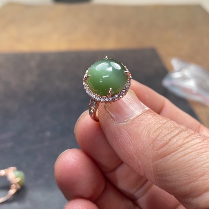 和田玉戒指银S925镶嵌