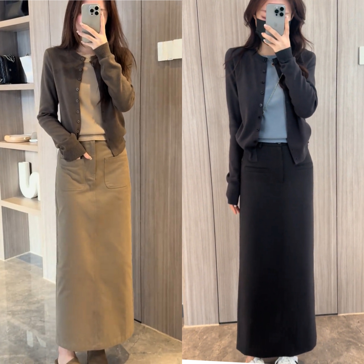 极简风时尚套装2025秋季新款显瘦假两件拼接上衣时尚半裙两件套