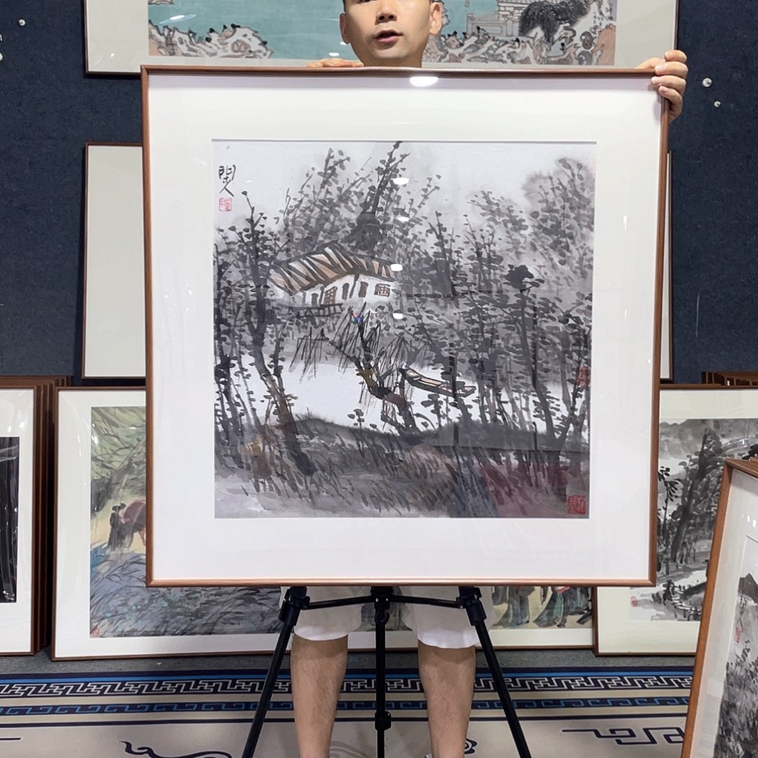 国画手绘画作品带框80/80