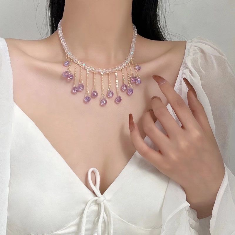 钛钢仿水晶项链 网红仙女水晶流苏项链小众高级感百搭气质锁骨链