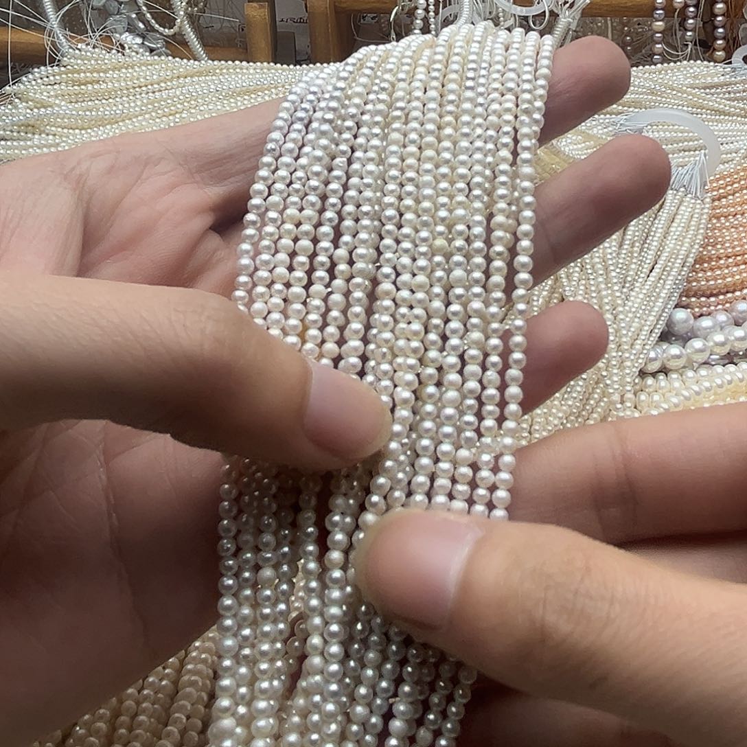 未镶嵌半成品淡水珍珠卡3左右近圆小米珠38厘米