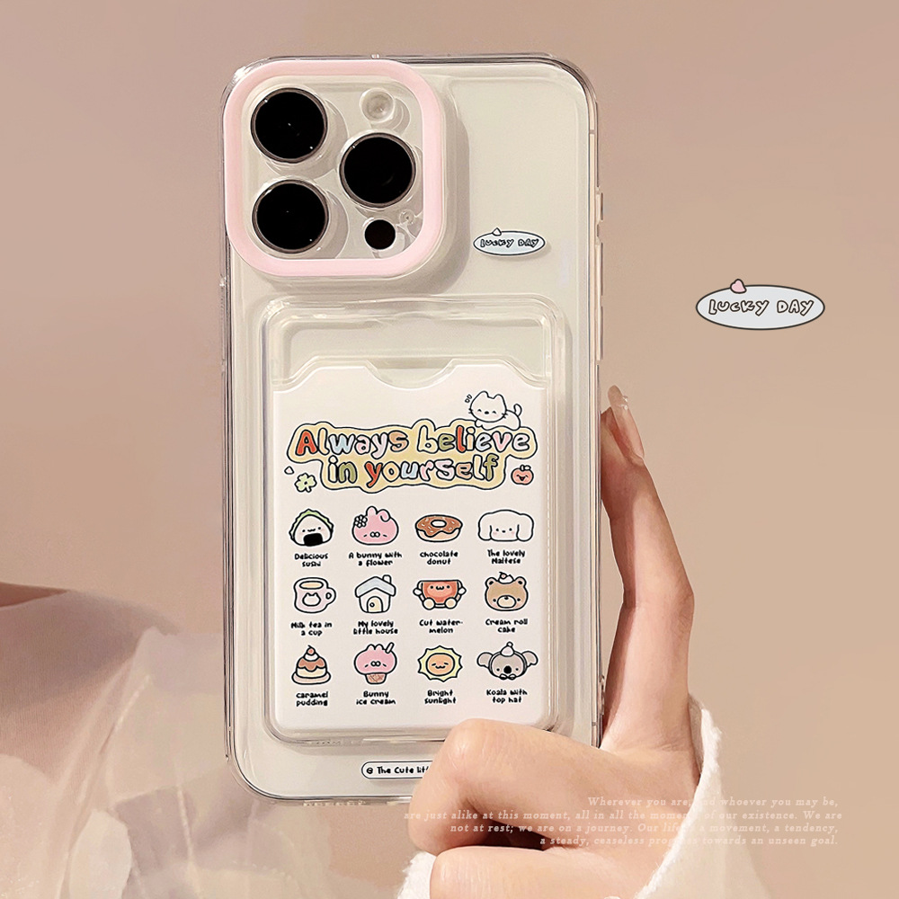 可爱小动物卡包适用iphone14手机壳13promax苹果16透明11软12日韩
