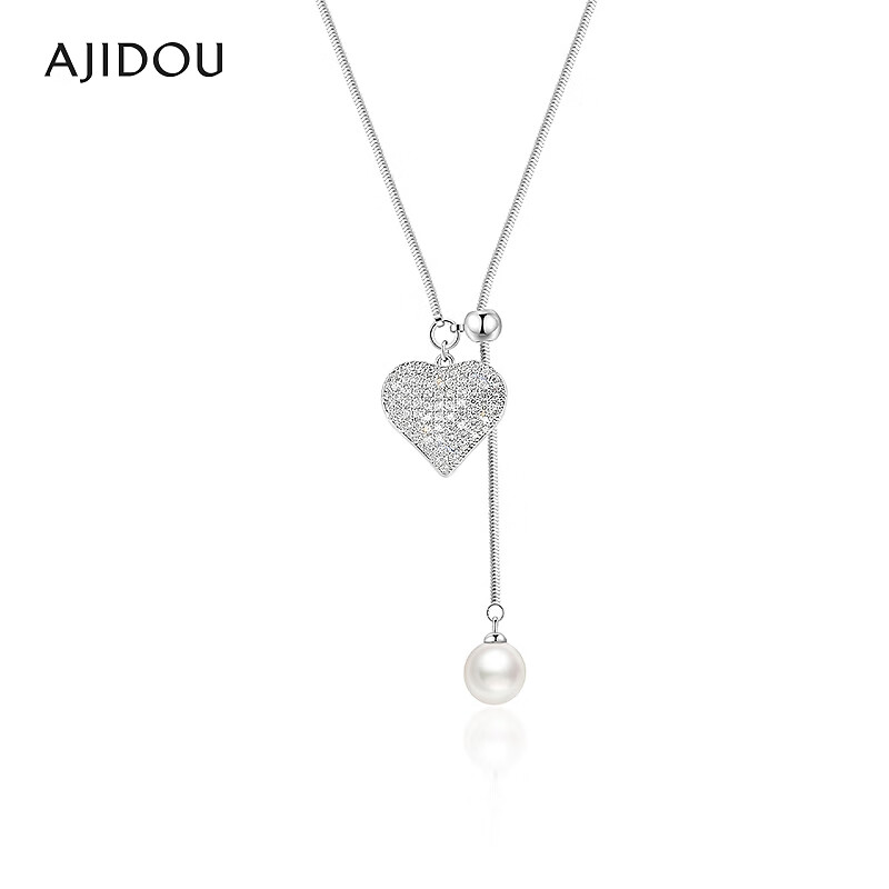 铜合金合成锆石项链 AJIDOU阿吉豆银色爱心项链毛衣链【SGB】
