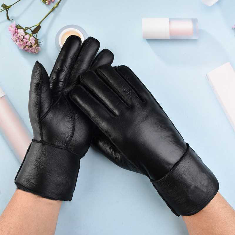 加厚羊皮毛一体五指手套整背