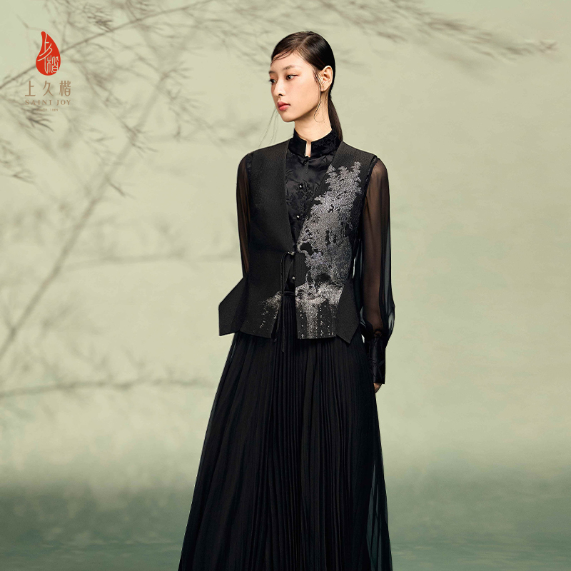 上久楷宋锦新中式轻奢女式马甲 夏五吟梅图 CY1045206026