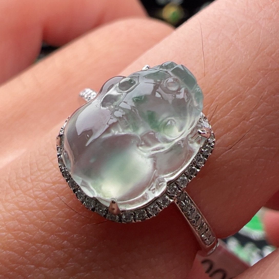 翡翠18K金镶嵌戒指貔貅10.4