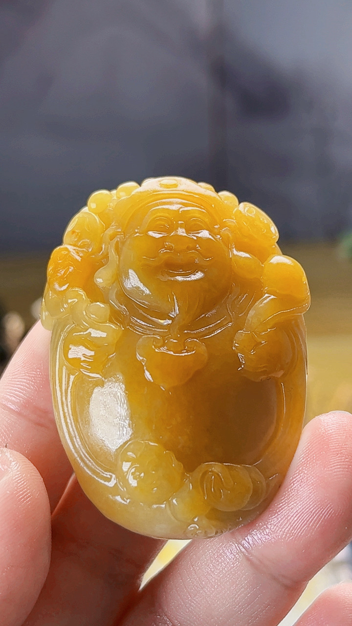 天然缅甸翡翠油黄翡财神毛货买断需抛光尺寸52-37-16