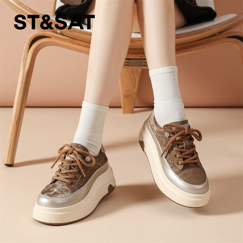 星期六厚底加绒板鞋女2025新款秋冬保暖舒适百搭休闲户外运动鞋