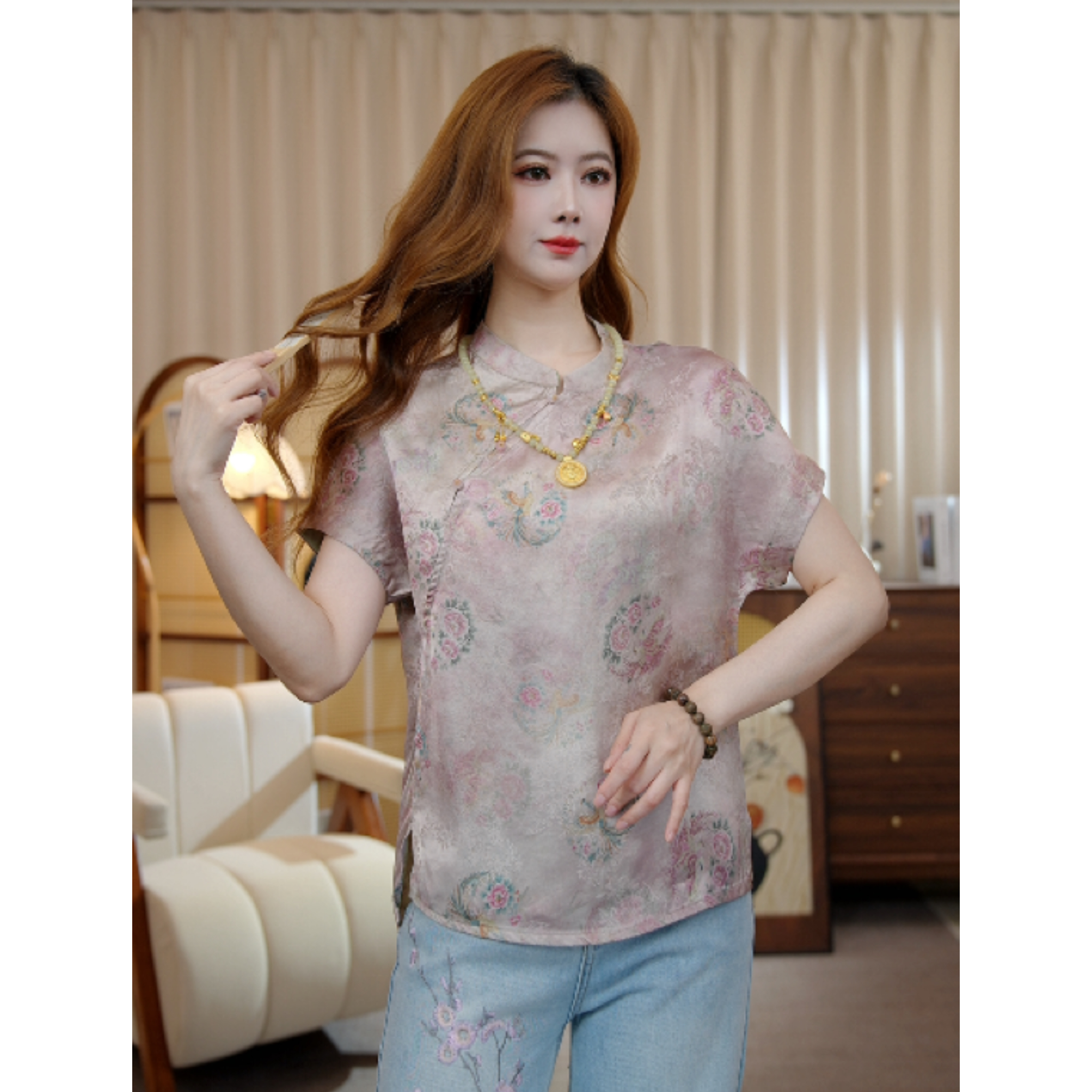 新【凤栖梧桐】新中式显瘦气质时尚夏季中国风双面双穿上衣短袖