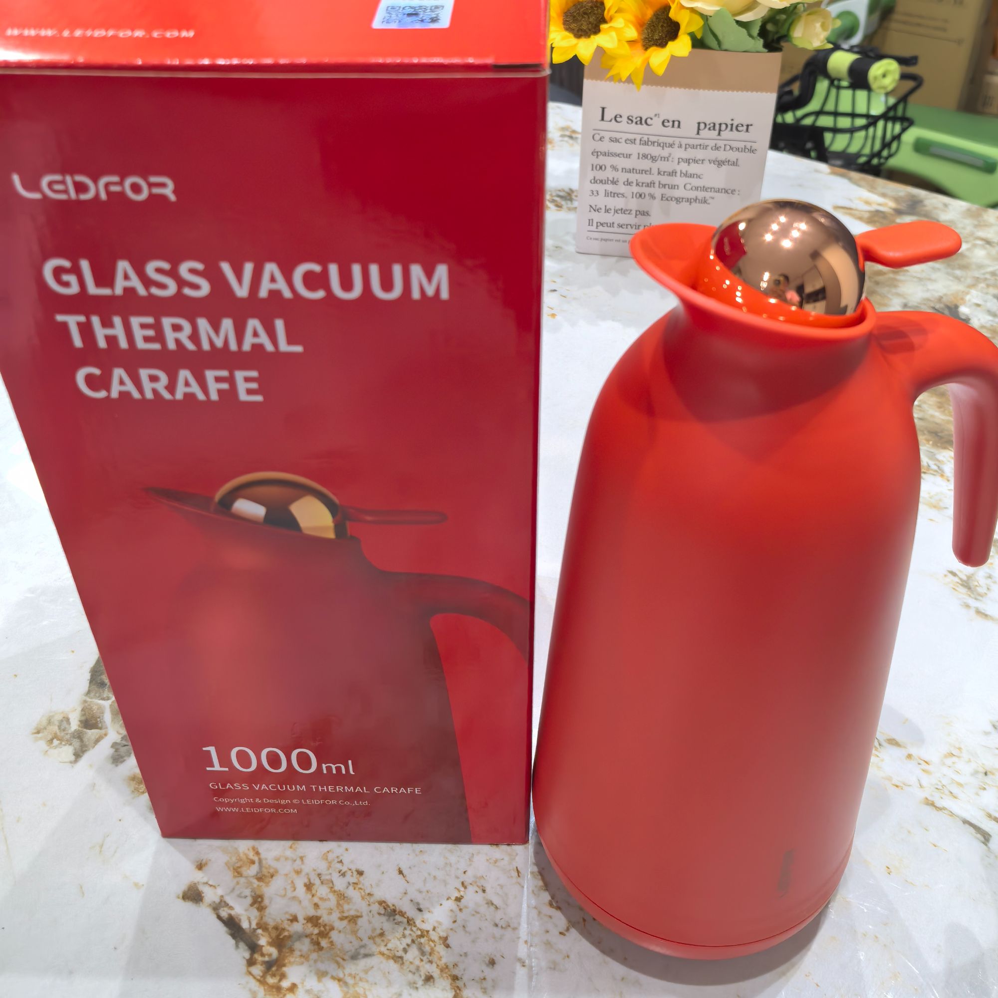 【外贸尾单】真空保温壶1000ml大容量玻璃内胆24小时保温一键出水