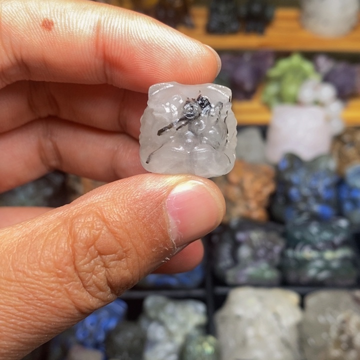 石材醒狮手把件摆件